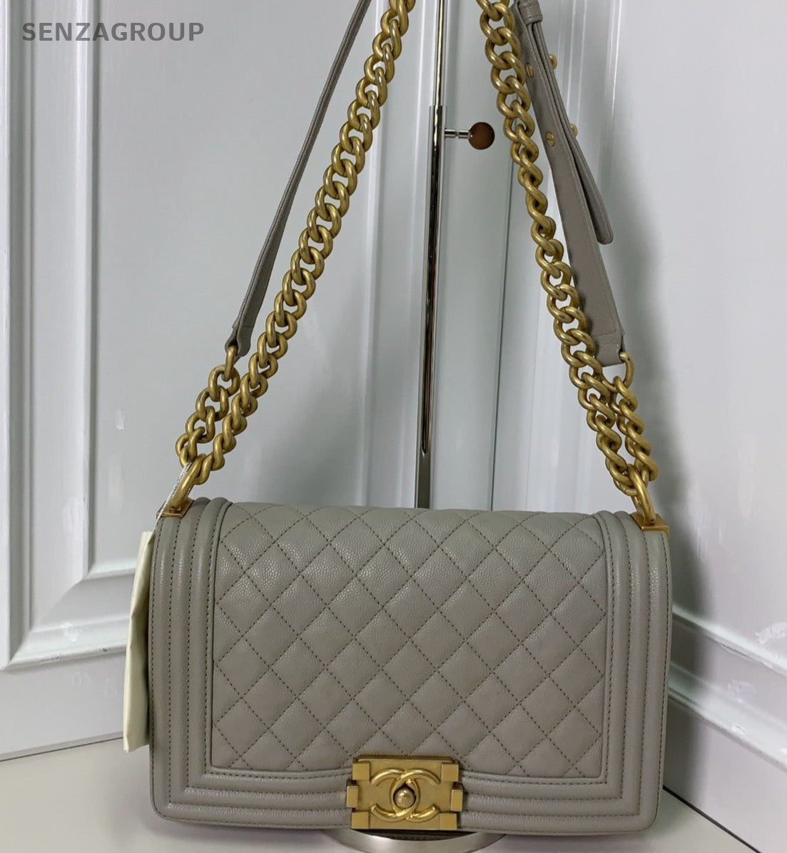 Chanel Leboy Chain Gray Gold Shoulder Bag Diamond Women Classic Fashion