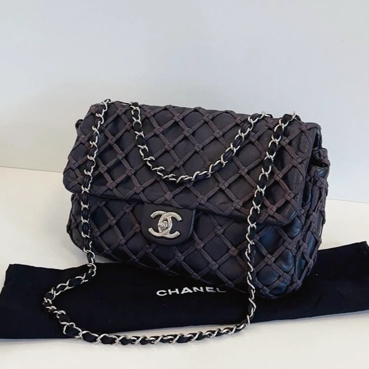 Chanel Classic Flap Jumbo Chain Shoulder Crossbody Black Silver Women