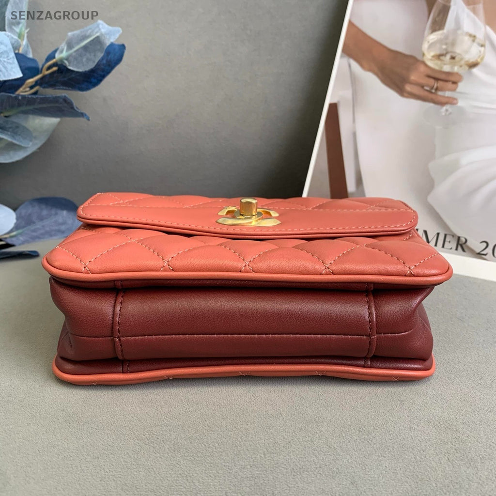 CHANEL Diamond pattern Cuban orange-red Chain Shoulder bag Crossbody Women