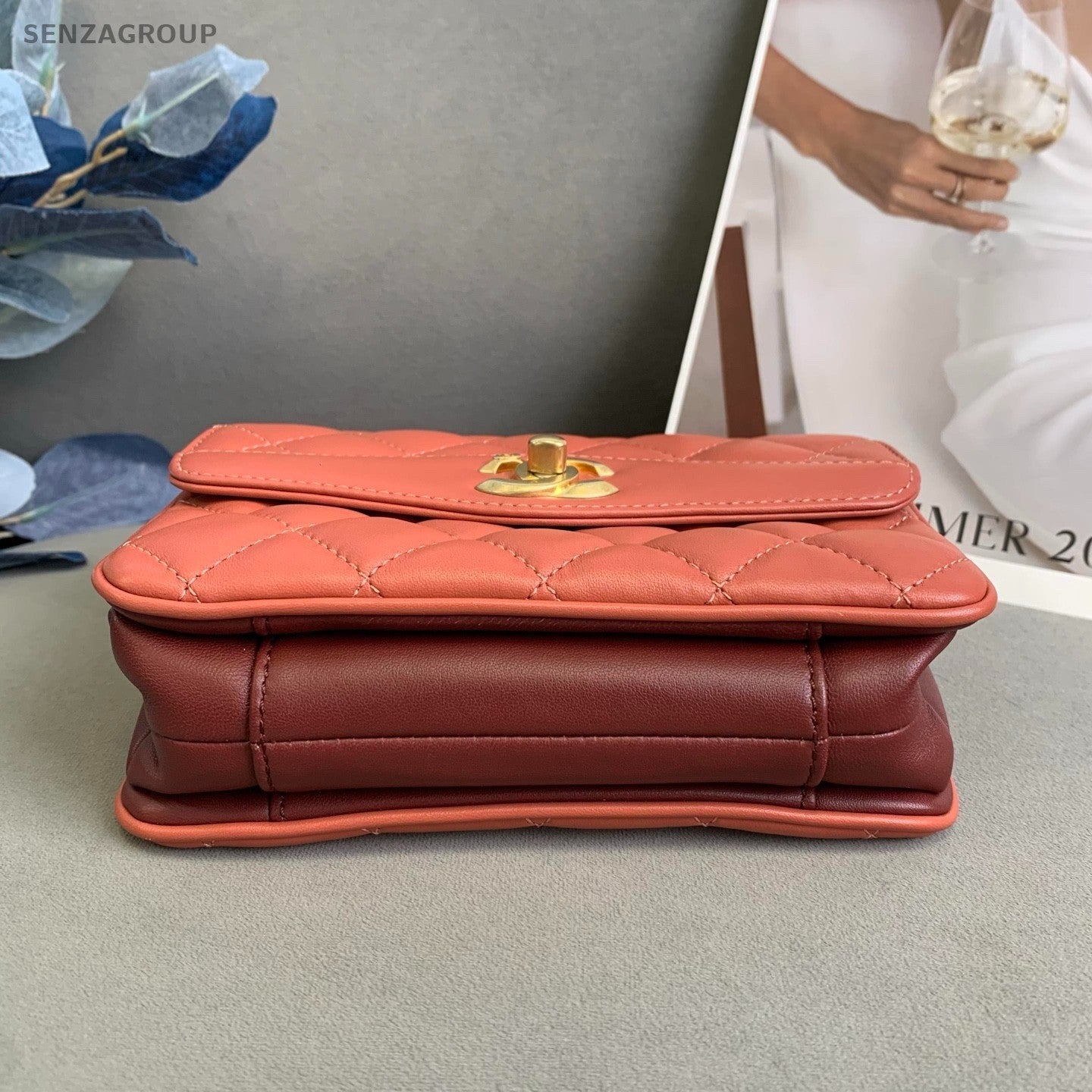 CHANEL Diamond pattern Cuban orange-red Chain Shoulder bag Crossbody Women