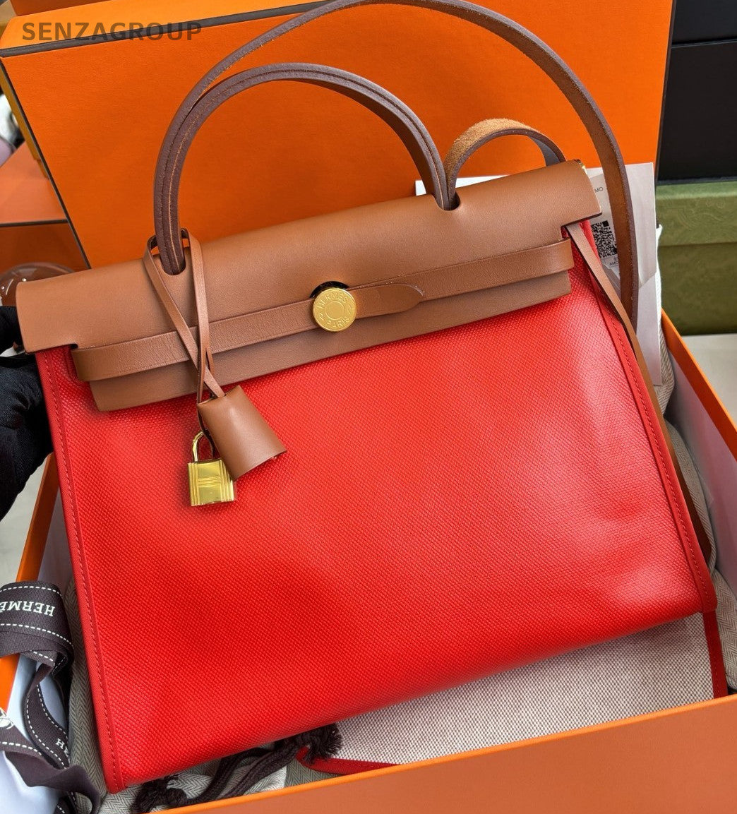 Hermes Herbag31 Top Handle 2WAY Shoulder Handbag Brown Orange Women