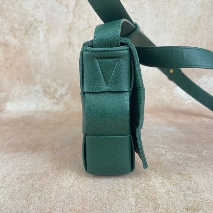 Bottega Veneta Cassette Green Lambskin Woven Shoulder Crossbody Women