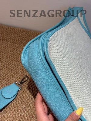 Hermès Evelyne 29 Blue White Canvas Silver Buckle Shoulder Crossbody Bag