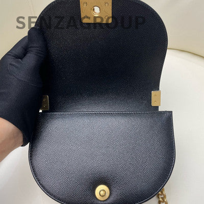 Chanel Black Caviar Leather Leboy Flap Bag Chain Shoulder Crossbody
