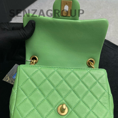 Chanel Classic Flap Square Mini Bag Green Aged Gold Chain Shoulder Crossbody