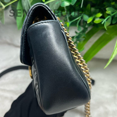 Gucci Marmont 22 Mini Black Gold Chain Shoulder Crossbody Bag Classic