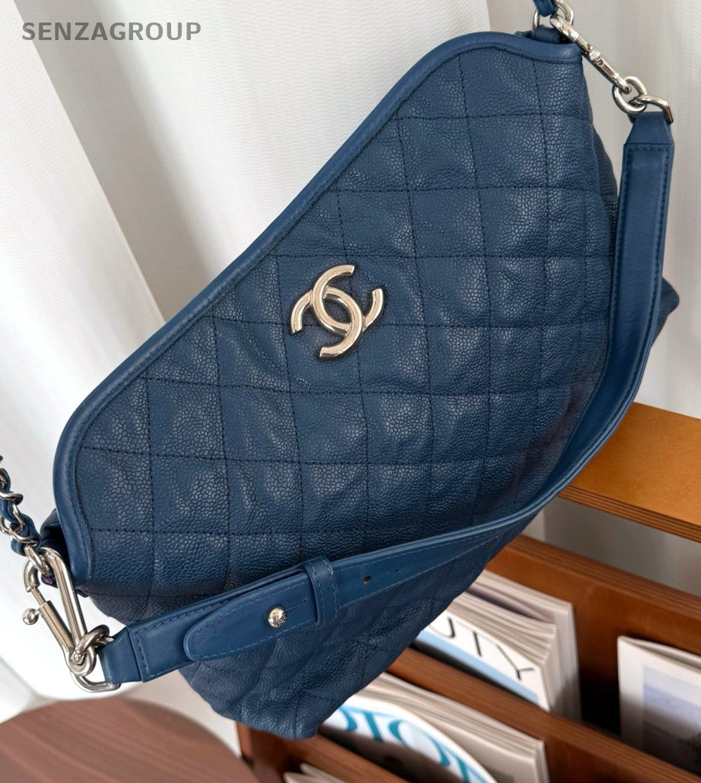 CHANEL Hobo caviar Chain 2way Shoulder bag Diamond pattern Women Handbag Blue