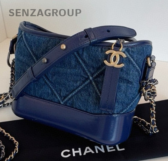 Chanel Gabrielle Denim PM Chain Shoulder Bag Crossbody Blue Gold Women Classic