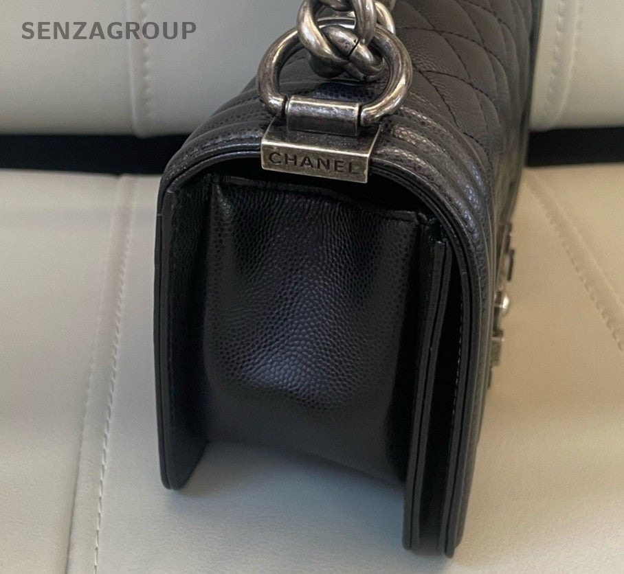 Chanel Leboy PM Chain Shoulder Bag Crossbody Black Silver Diamond Women Classic