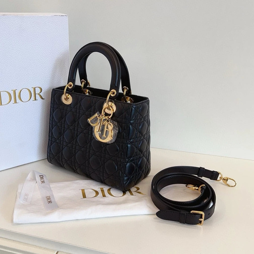 Dior Lady Dior Lambskin Crossbody Top Handle Excellent