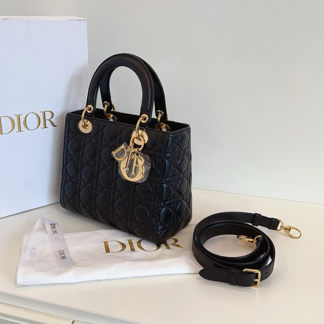 Dior Lady Dior Lambskin Crossbody Top Handle Excellent
