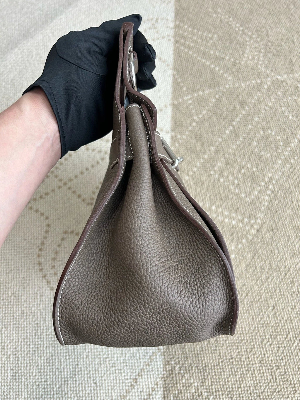 Hermes Jypsiere34 TC Leather Shoulder Bag Gray Silver Unisex Adults