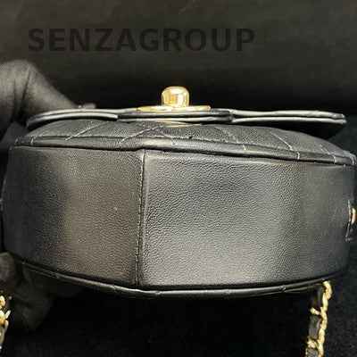 Chanel 22S Heart-Shaped Quilted Crossbody Bag Black Gold Hardware
