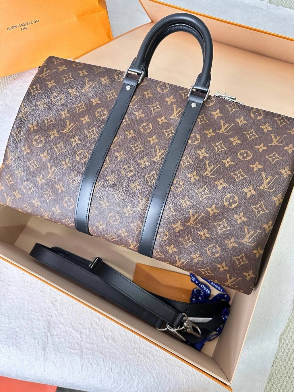 Louis Vuitton Monogram Canvas Leather Keepall45 Travel Handbag Women