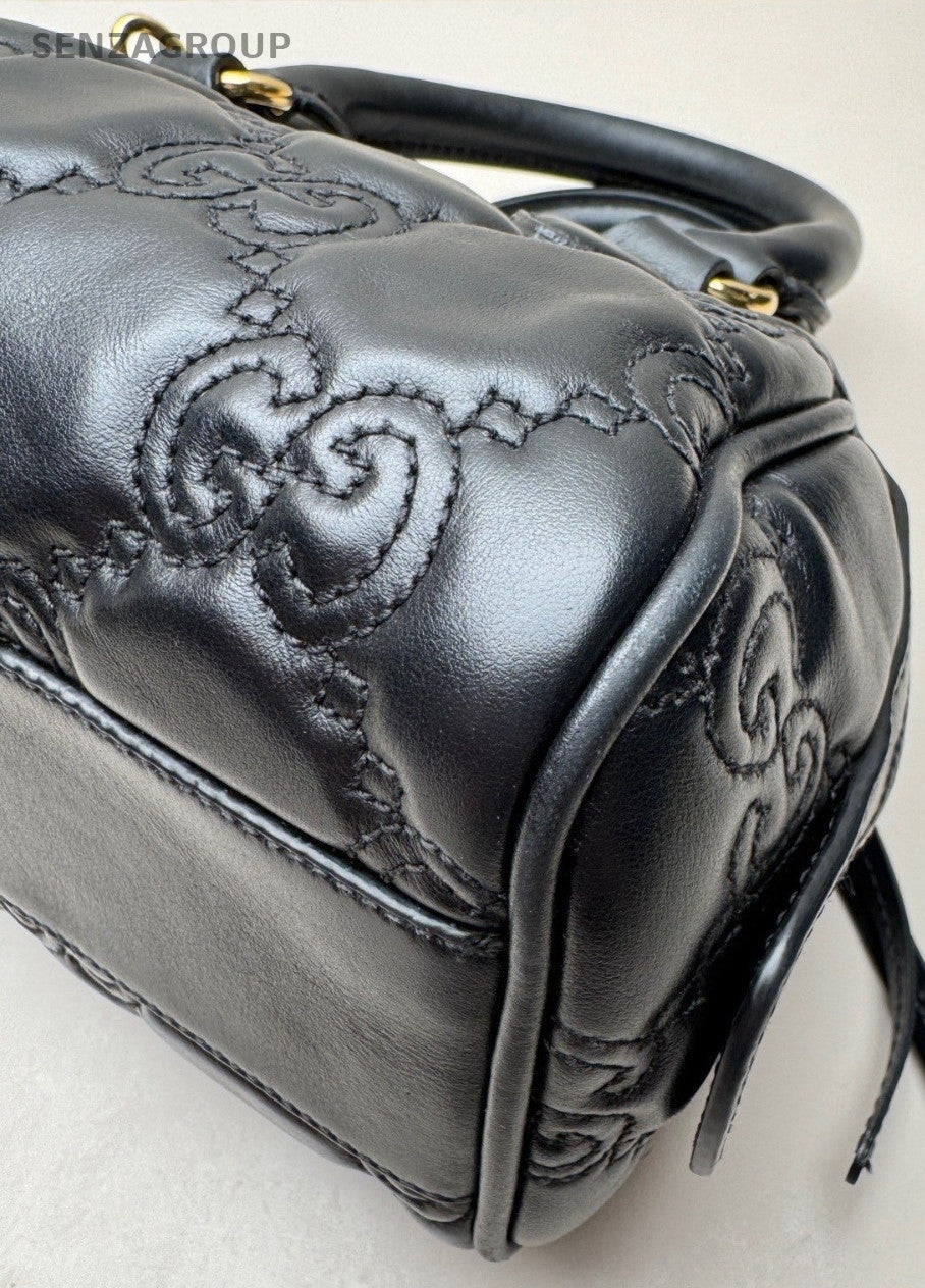 Gucci Matelasse Mini Boston Top Handle SHoulder Crossbody Bag Black Women