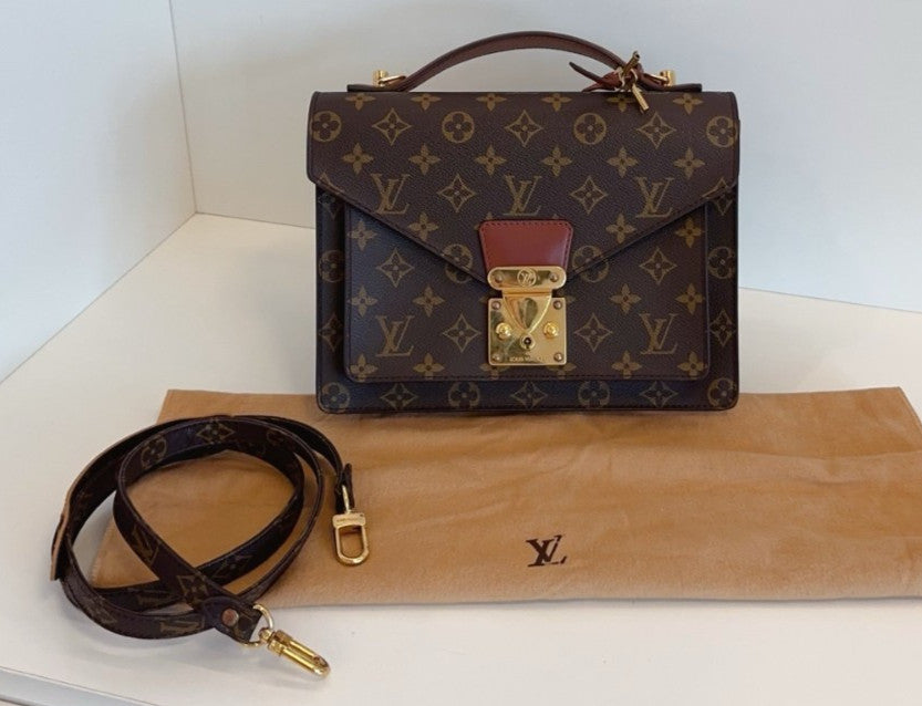 Louis Vuitton Vintage Monceau Monogram Top Handle 2way Shoulder Handbag Brown