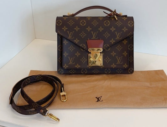 Louis Vuitton Vintage Monceau Monogram Top Handle 2way Shoulder Handbag Brown