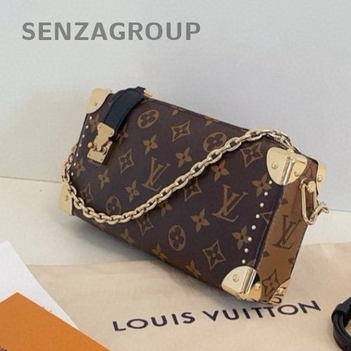 Louis Vuitton Side Trunk Mini Monogram Chain Shoulder Bag Brown Gold Women