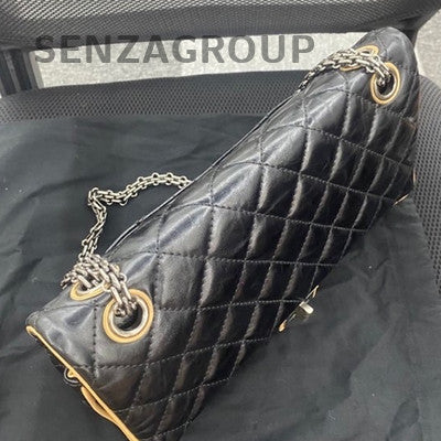 Chanel 2.55 Medium Black Gold Calfskin Chain Shoulder Bag Classic