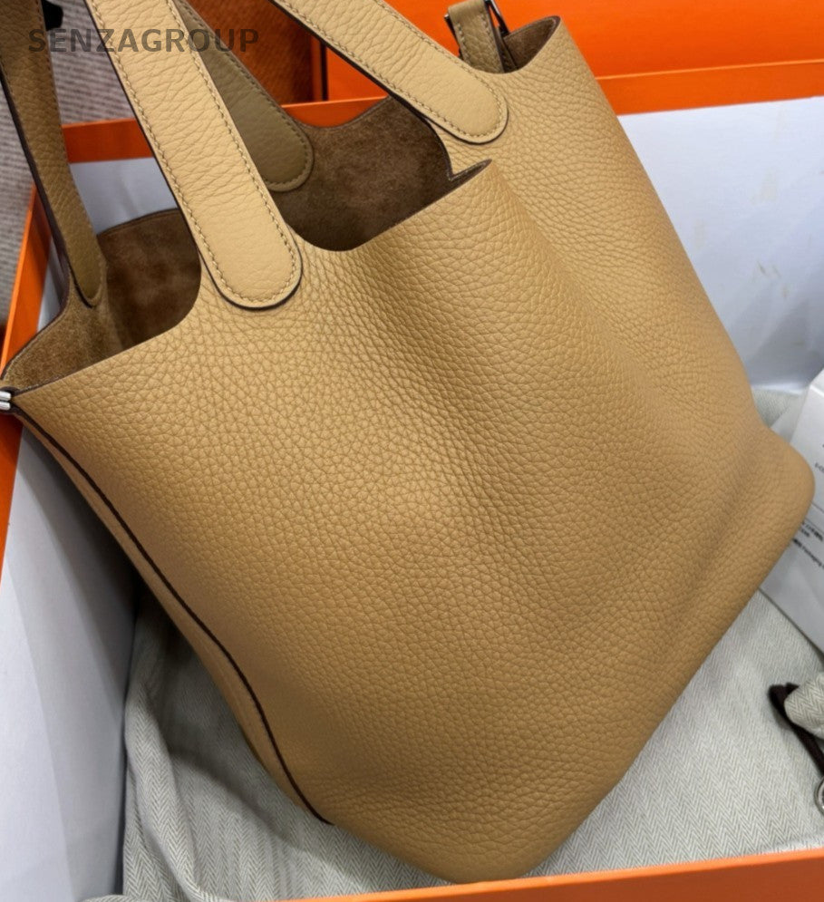 Hermes Picotin22 Top Handle Bag Brown Silver Used Women Classic Fashion