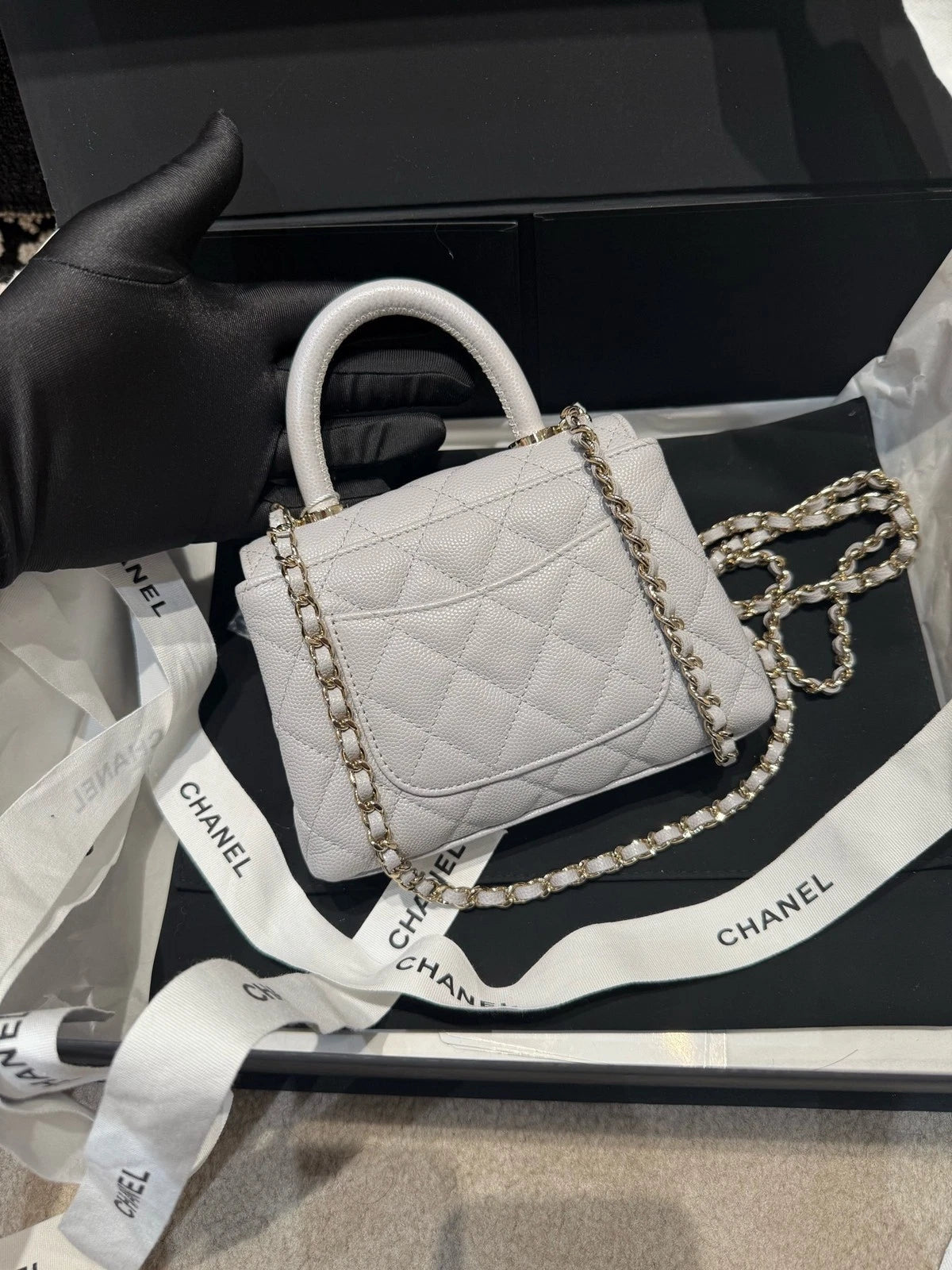 New Chanel Coco Handle Nano Gray Top Handle Bag For Women