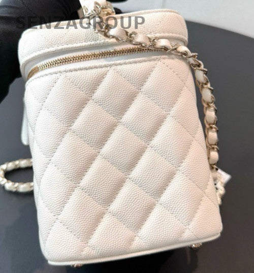 Chanel Diamond Chain Shoulder Bag Crossbody White Gold Women Classic Designer