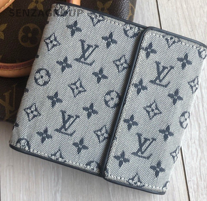 Louis Vuitton Denim Canvas Compact Wallet Gray Unisex Adults