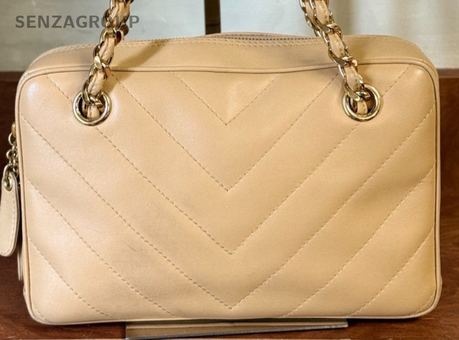 Chanel Vintage Chain Shoulder Bag Brown Gold Women Classic Designer