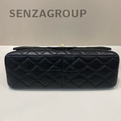 Chanel Large Caviar Leather Chain Shoulder Bag Black Gold Classic Quilted
