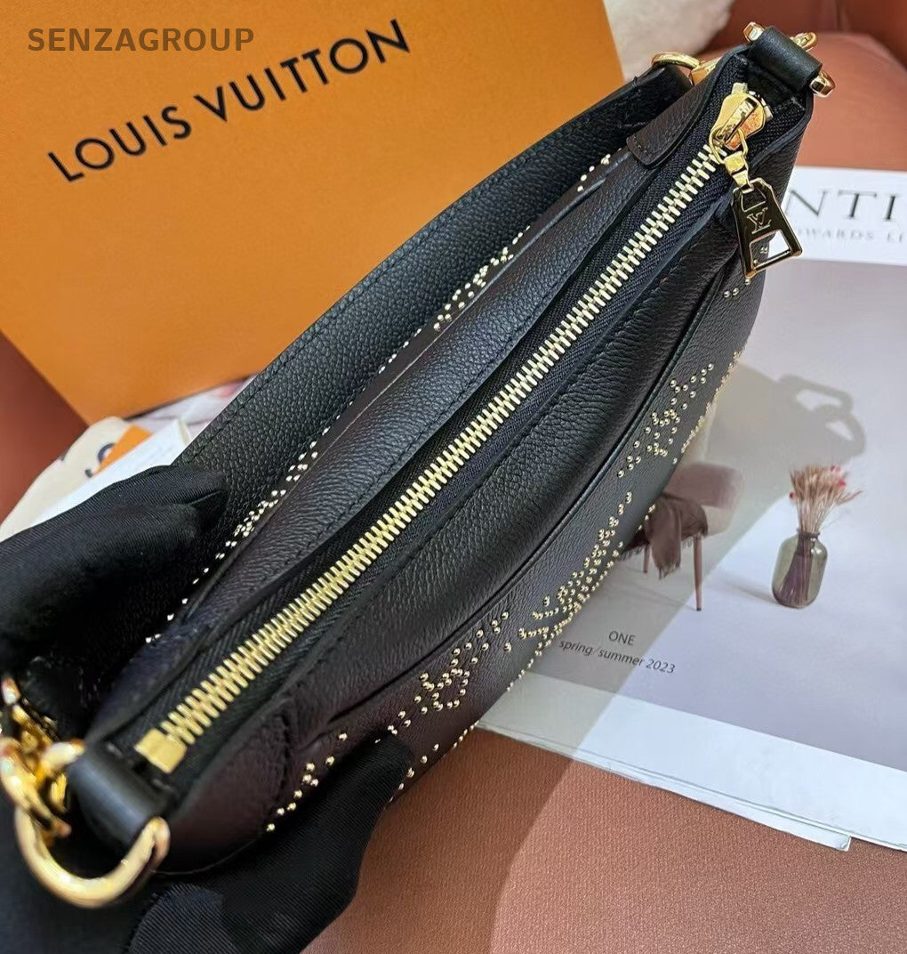 Louis Vuitton STUDS Bagatelle Monogram 2way Shoulder Handbag Women Black
