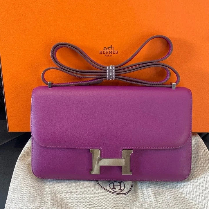 Hermes Constance 2Way Shoulder Bag Crossbody Purple Silver Women Classic D