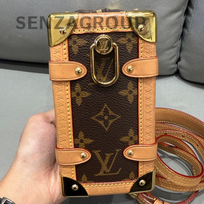 Louis Vuitton Monogram Side Trunk Chain Crossbody Bag Brown Gold