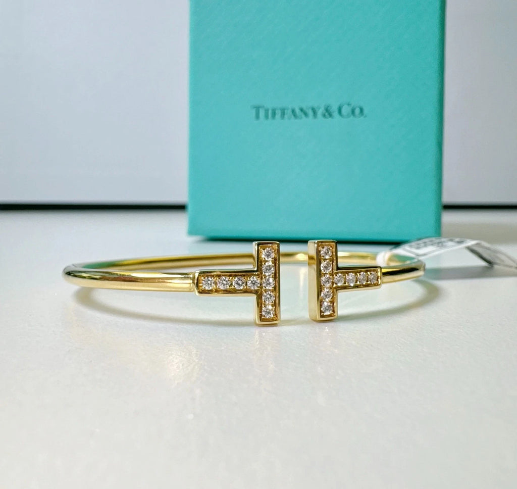 Tiffany &amp; Co. Tiffany T 18K Yellow Gold Wire Cuff Bracelet with Diamonds
