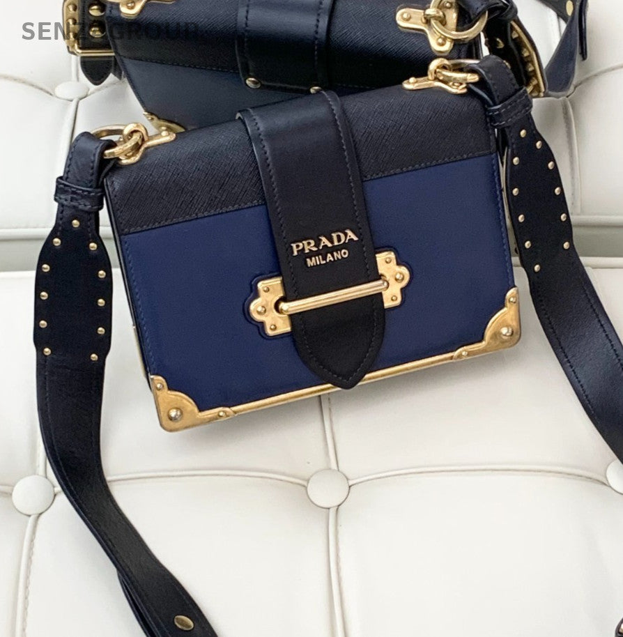 PRADA Cahier Calfskin Navy Blue Shoulder bag Crossbody Women
