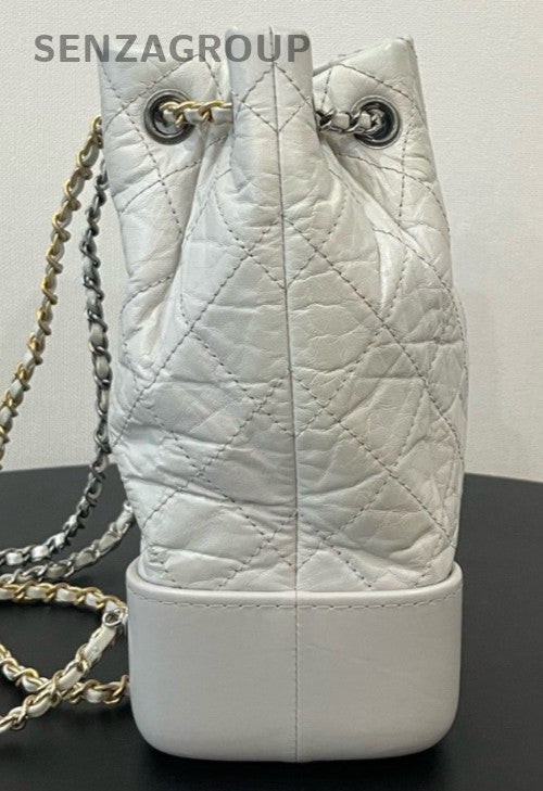 Chanel Gabrielle PM Chain Backpack Gray Gold Silver Hardware Used Women Classic