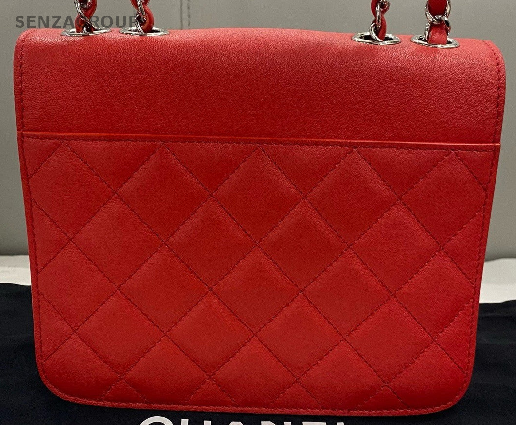Chanel Cuba Series 18P Lambskin Chain Shoulder Bag Red Silver Women Classic