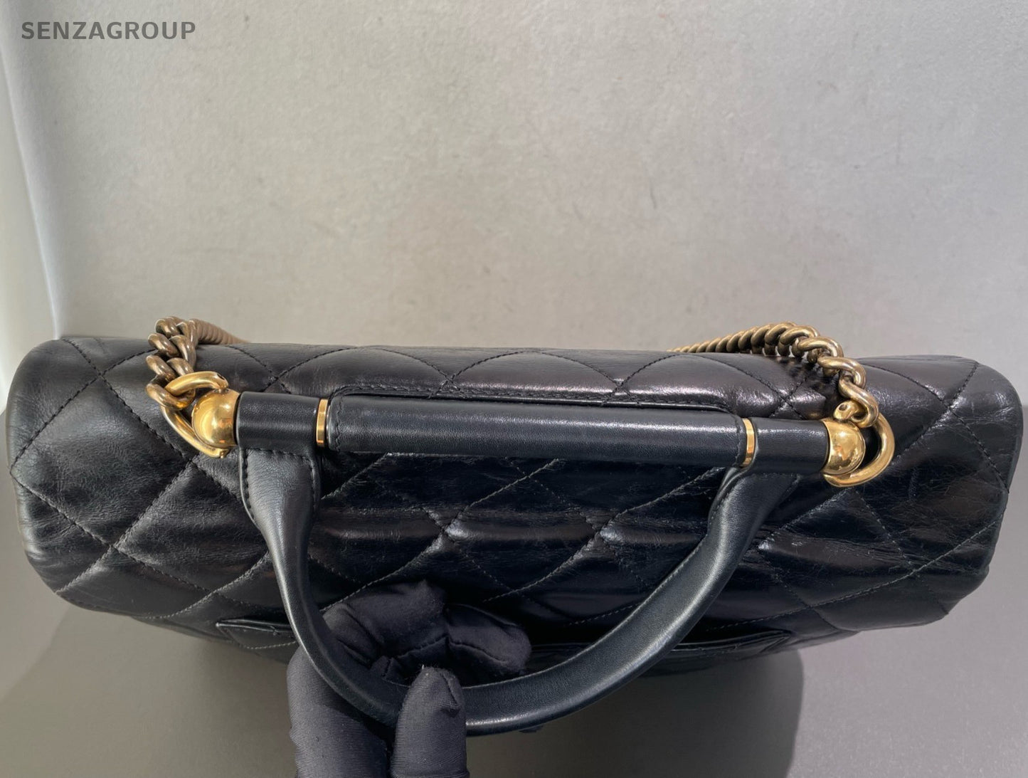 Chanel Diamond Chain Top Handle Bag Shoulder Bag Crossbody Black Gold Women