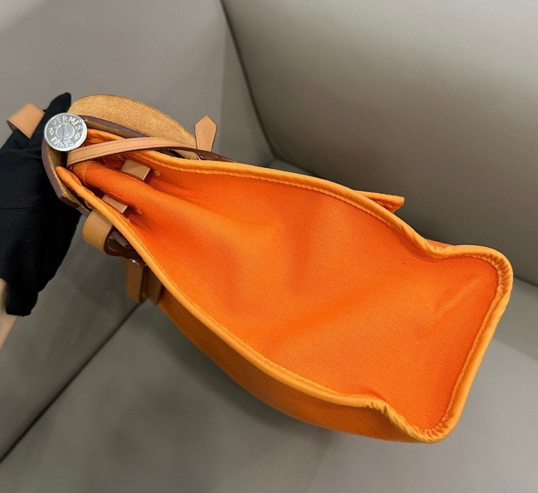 Hermes Herbag31 Top Handle Canvas 2way Shoulder Handbag Orange Silver
