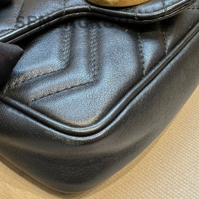 Gucci Marmont Mini Chain Shoulder Crossbody Bag Black Gold Women Classic