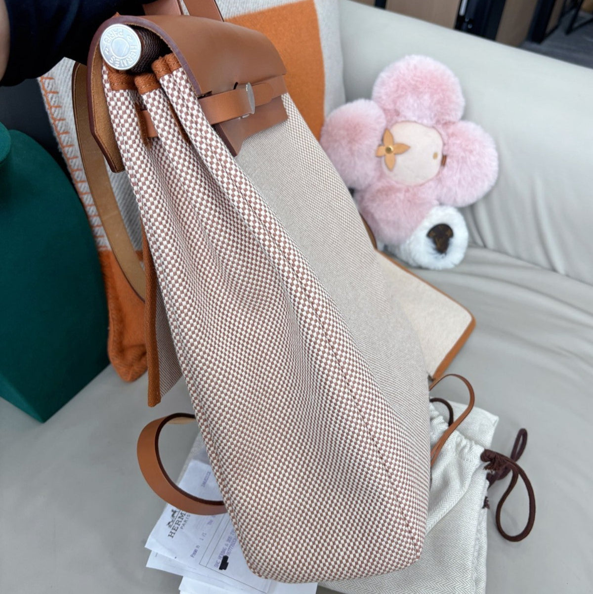 Hermes Herbag PM Backpack Beige Brown Silver Used Women Classic Designer