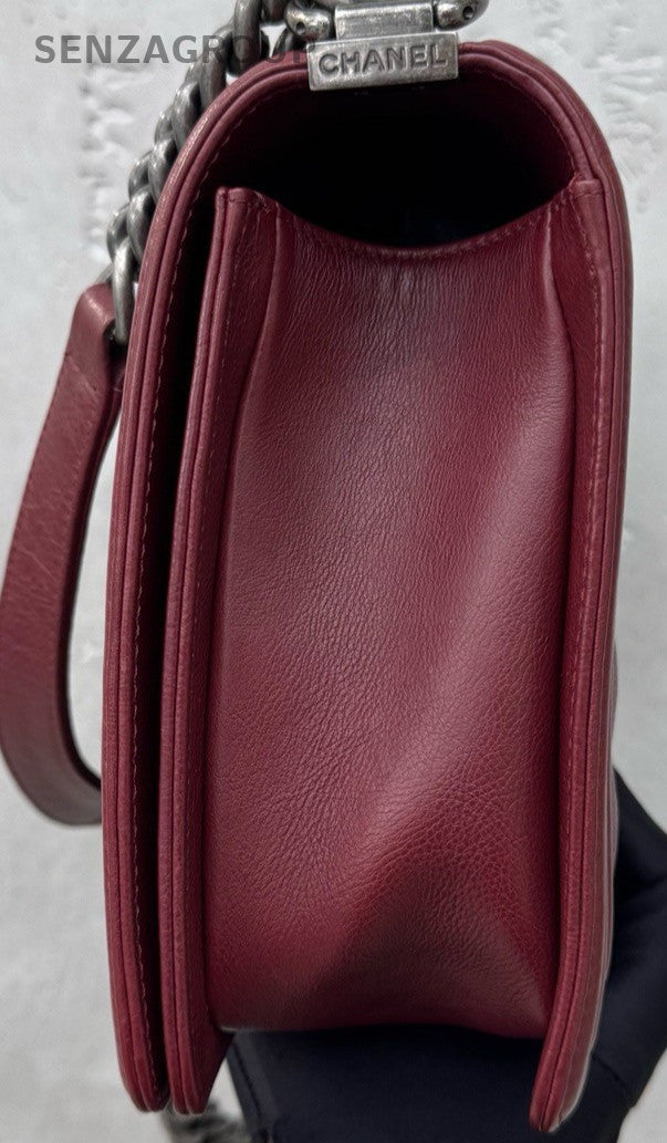 Chanel Leboy MM Chain Shoulder Bag Red Silver Used Women Classic Designer
