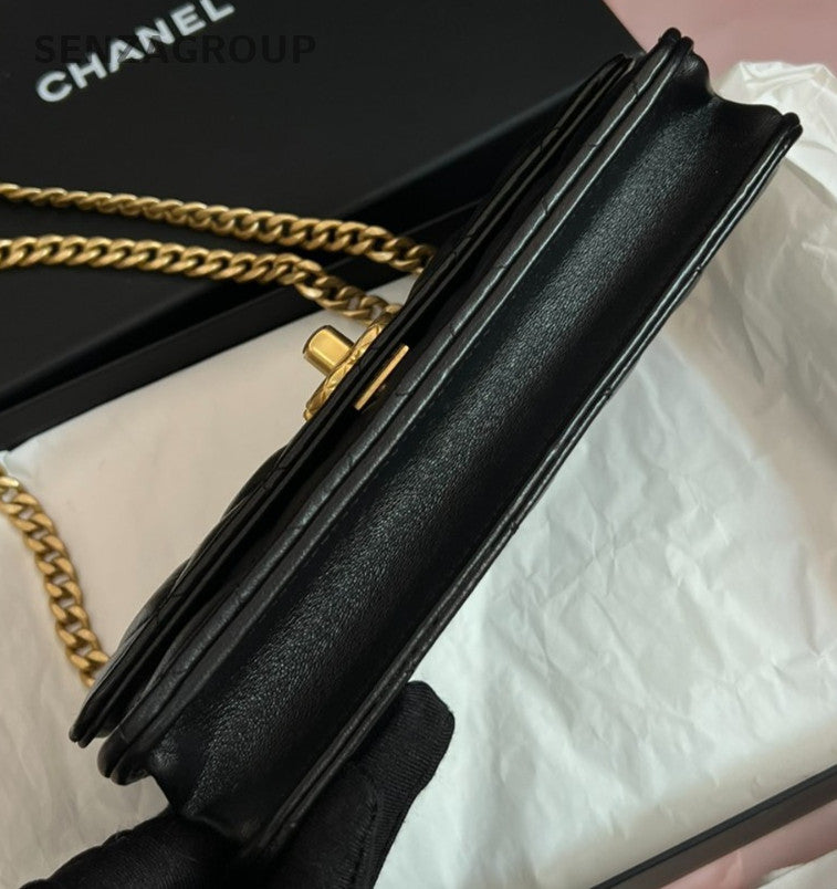 Chanel Diamond WOC Chain Shoulder Bag Crossbody Black Gold Women Classic