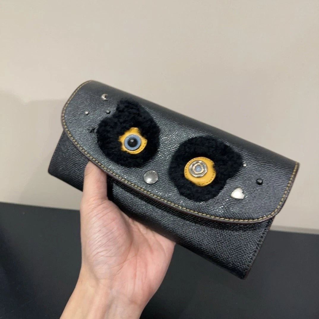 Coach Women's Panda Envelope Leather Long Wallet Clutch Black