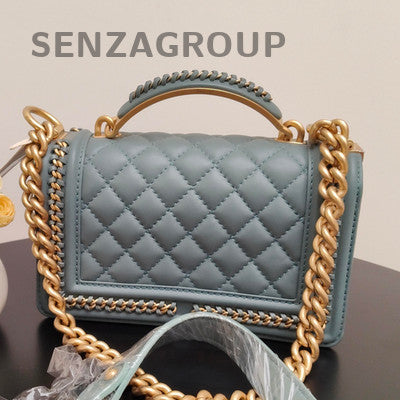 Chanel Le Boy Small Quilted Chain Shoulder Bag Blue Gold Classic Women