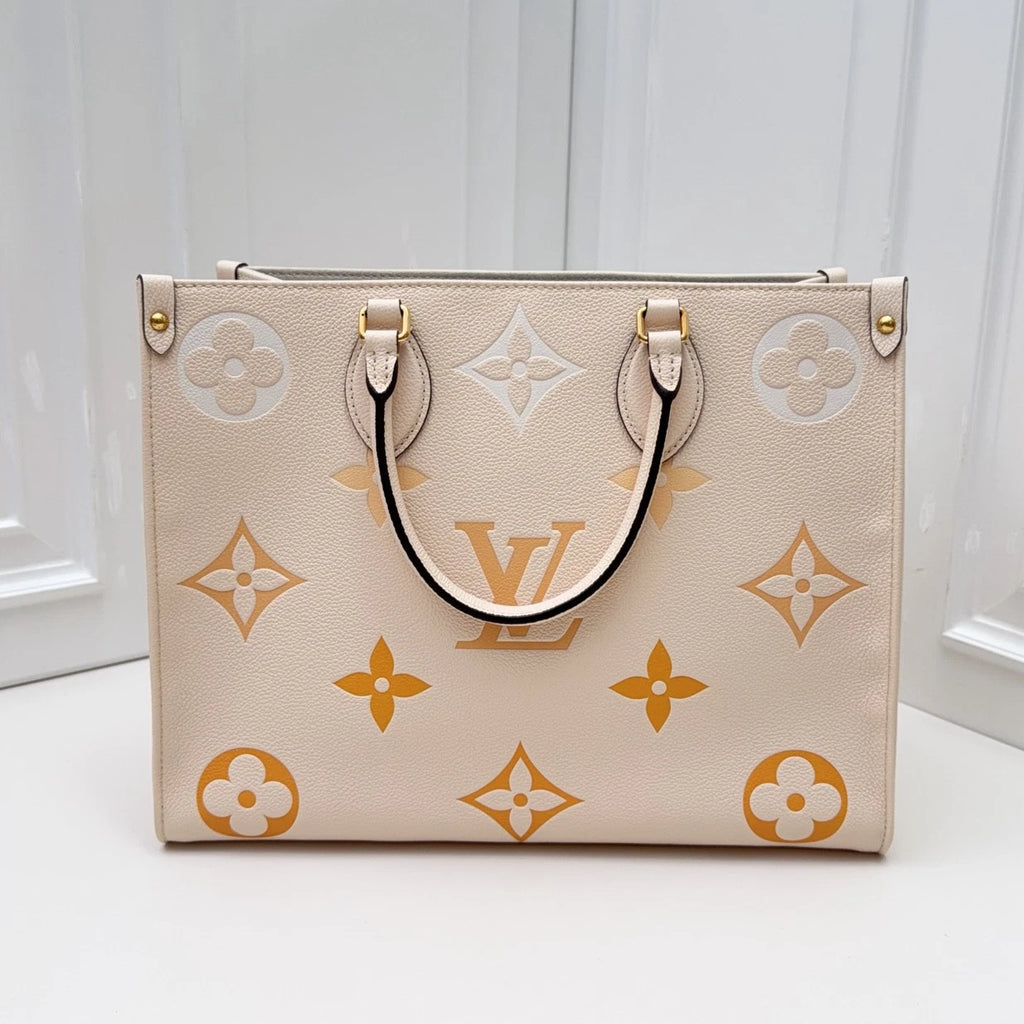 Louis Vuitton ONTheGo MM Tote Top Handle Bag White Orange Gold Women Classic