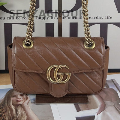 Gucci Marmont 22 Brown Gold Chain Shoulder Crossbody Bag Women Classic