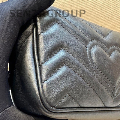 Gucci Marmont Mini Chain Shoulder Crossbody Bag Black Gold Women Classic