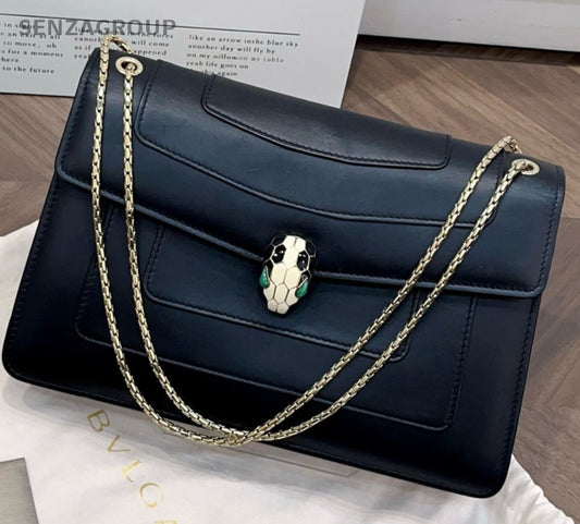 Bvlgari Serpenti Forever WOC MM Chain Shoulder Bag Crossbody Black Gold Women