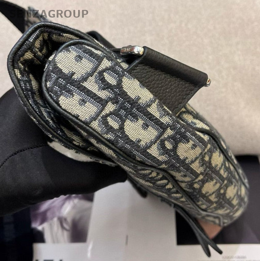 Christian Dior Oblique MM Saddle Crossbody Black Used Women