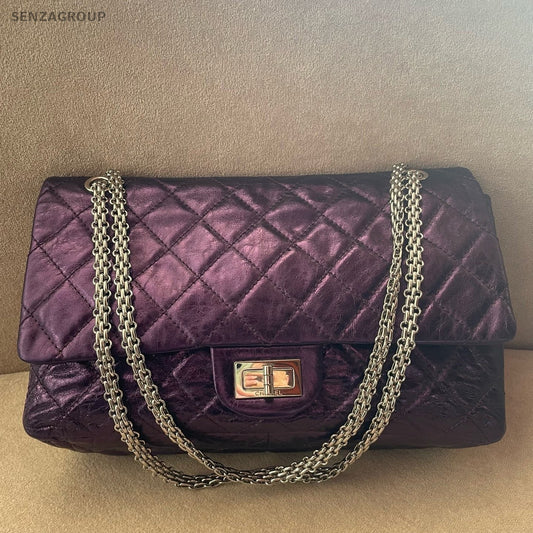 Chanel Diamond GM Chain Shoulder Bag Purple Silver Used Women Classic Designer